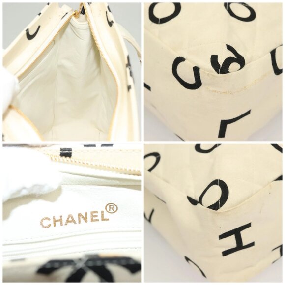 CHANEL Tote Bag Canvas White Gold CC Auth - Picture 13 of 16